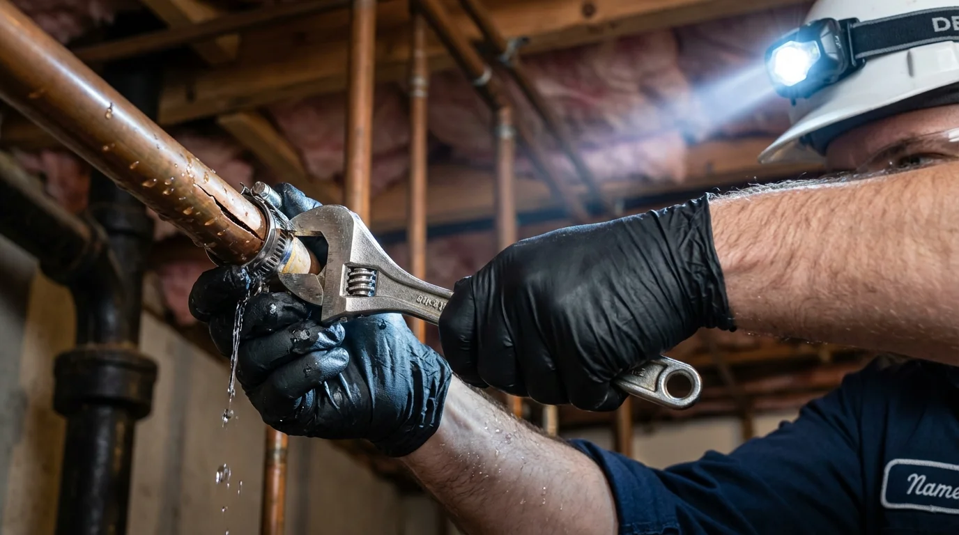 Emergency pipe clamp repair being performed by a Johns Plumbing LLC plumber in Shamokin