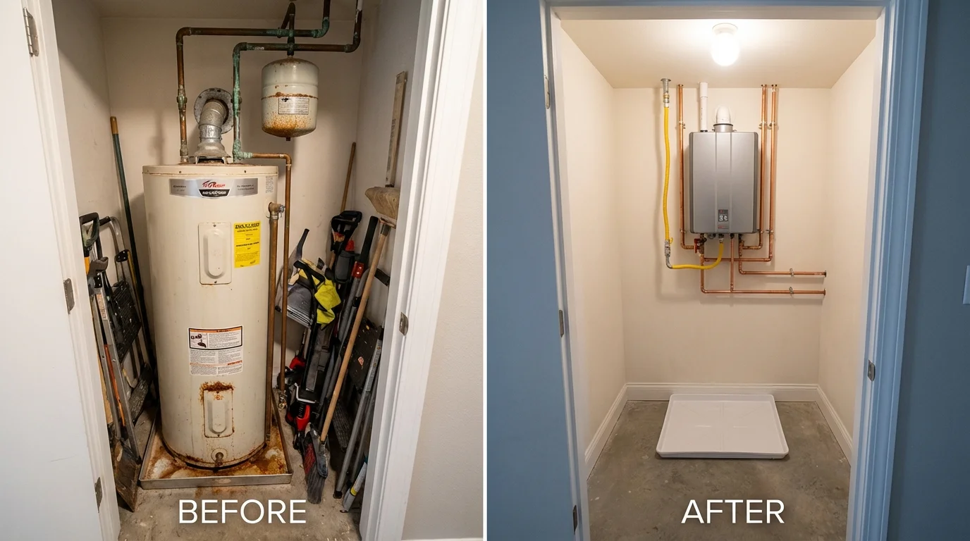Tank water heater versus wall-mounted tankless unit comparison for Shamokin, PA homeowners