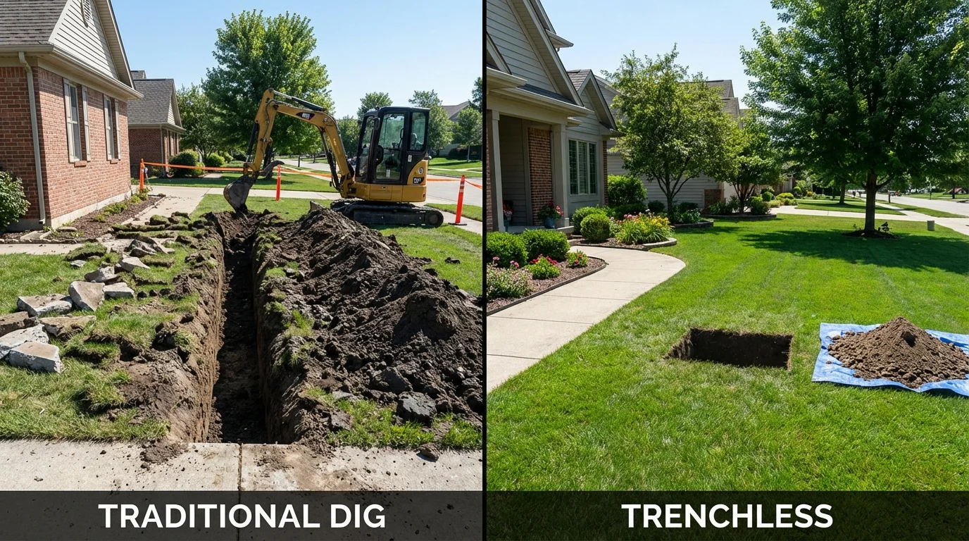 Trenchless sewer repair with minimal yard damage versus traditional excavation in Shamokin, PA